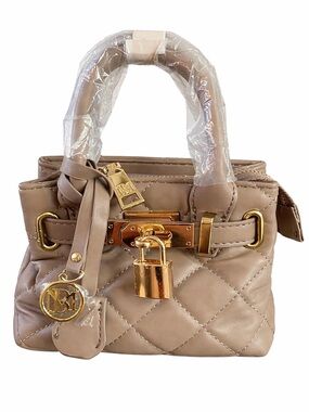 🤎💛 BADGLEY MISCHKA Taupe Quilted Mini Tote w/ Lock Charm + Strap NWT